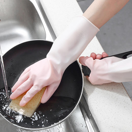 【日用百货】薄款洗衣服家务清洁手套厨房耐用洗碗渐变色防水乳胶手套 商品图1