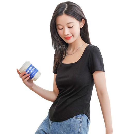 【简约优雅，舒适到忘了它的存在】2023夏季新款螺纹短袖t恤女ins小众设计修身显瘦U领上衣 商品图4