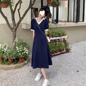 【制服少女，巨藏肉，简约不简单】爆款v领收腰a字连衣裙小个子设计感小众法式长裙2023年女夏季新款