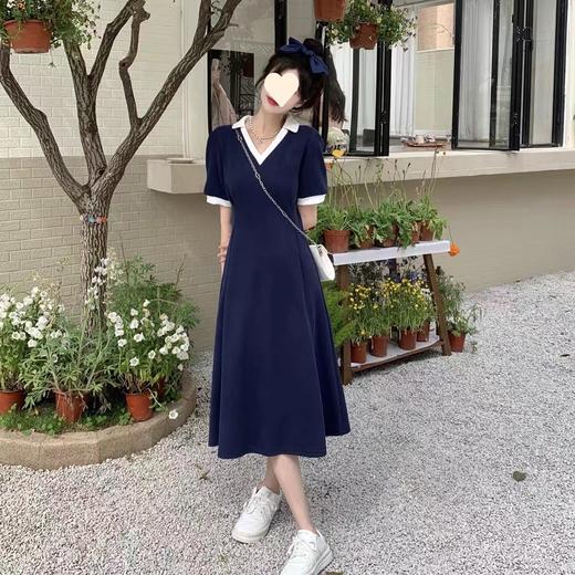 【制服少女，巨藏肉，简约不简单】爆款v领收腰a字连衣裙小个子设计感小众法式长裙2023年女夏季新款 商品图0