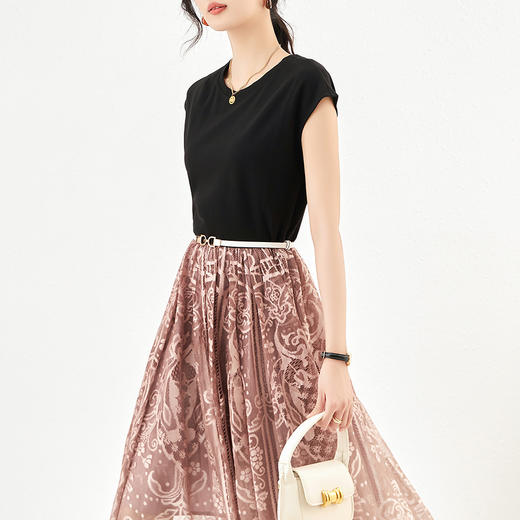 气质优雅，淑女拼接蕾丝收腰修身显瘦A字连衣裙WLZD-2309406 商品图0