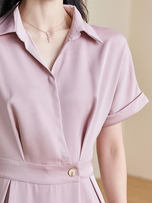 剩 米思阳2024夏季新款知性浪漫浅粉色收腰显瘦职场女A字连衣裙1555 商品图4