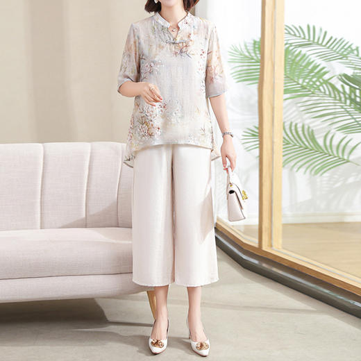 FW 508妈妈夏季套装洋气七分袖雪纺上衣两件套 商品图5