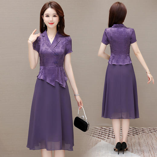 西装领短袖上衣，拼结雪纺连衣裙假两件QYM-CX23A45 商品图2