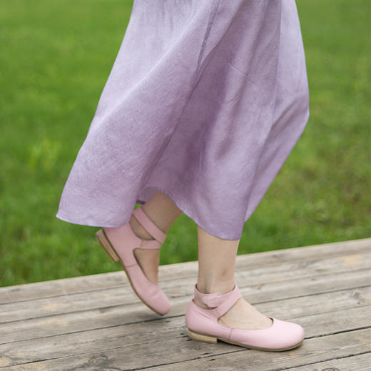 绽放G085朵/复古百搭牛皮圆头亮面防滑耐磨米色法式芭蕾小皮鞋女 商品图1