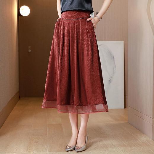 A584半身裙复古高腰时尚百搭气质印花薄款提花百褶裙显瘦遮胯款 商品图3