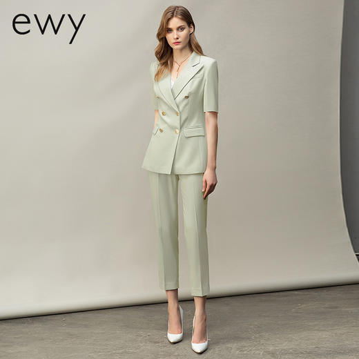 夏季高端绿色西装套裤女名媛修身职业西服套装薄款艺考面试工作服 商品图1
