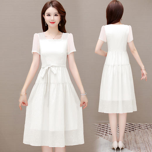 方领纯色裙中长款，系带收腰打底A字裙QYM-53058 商品图2