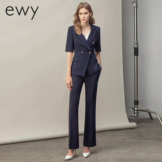 2023夏季新款气质藏青色短袖西装套装上班售楼部薄款工作服ol 商品图1