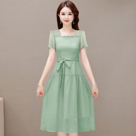 方领纯色裙中长款，系带收腰打底A字裙QYM-53058 商品图5