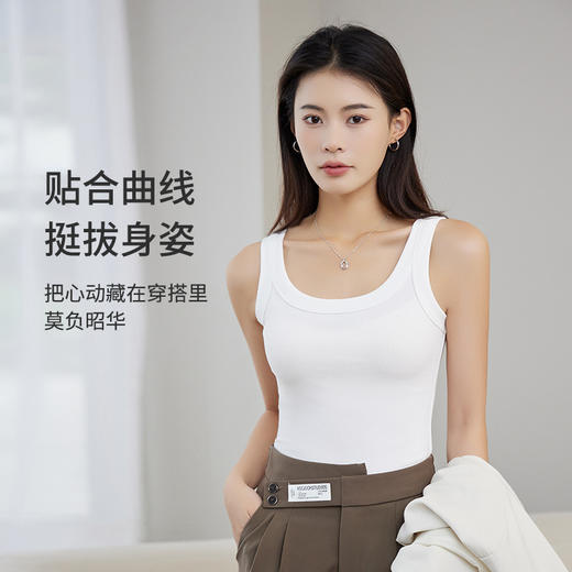 「三色可选！弹力舒适」纯棉吊带背心女内搭打底螺纹工字防走光无袖遮副乳夏外穿针织上衣 商品图3