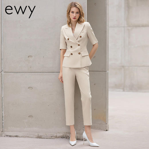 时尚高端米白色短袖西装套裤女夏季薄款职业西服套装主持人ol 商品图2