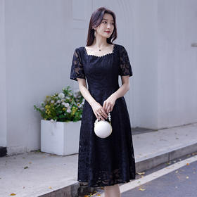 奢姿2025年夏装新款大码女装气质方领连衣裙胖妹妹蕾丝时尚裙子9932867036