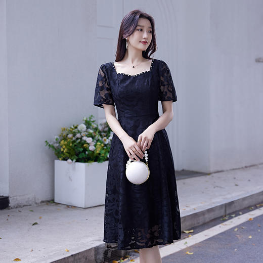 奢姿2025年夏装新款大码女装气质方领连衣裙胖妹妹蕾丝时尚裙子9932867036 商品图0