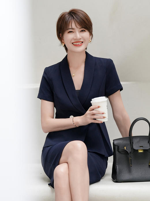 职业套装女短袖夏款时尚新款西装正装薄款高级感面试套裙 商品图2