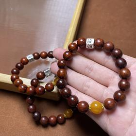 紫檀单圈手串-蜜蜡圆珠银珠