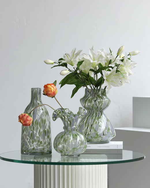 磁粉点点玻璃花瓶摆件饰品餐桌器皿花边口卷边花器 商品图0