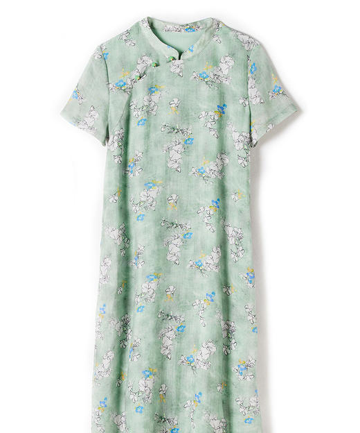 夏季新款，苎麻印花改良旗袍复古小个子立领短袖国风文艺连衣裙YM-S384 商品图4