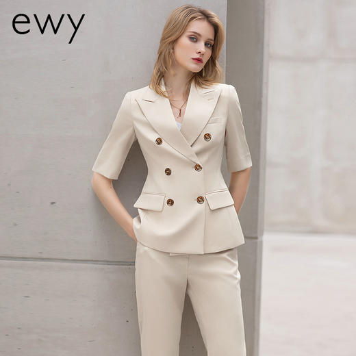 时尚高端米白色短袖西装套裤女夏季薄款职业西服套装主持人ol 商品图4