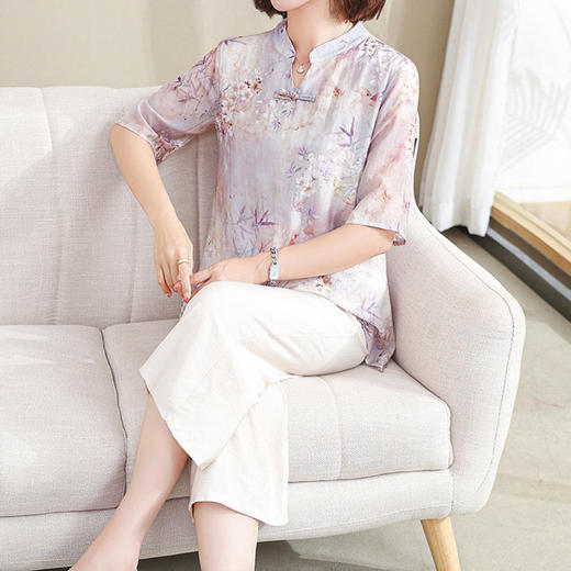 FW 508妈妈夏季套装洋气七分袖雪纺上衣两件套 商品图3
