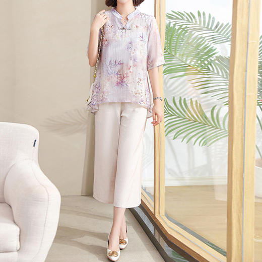 FW 508妈妈夏季套装洋气七分袖雪纺上衣两件套 商品图4