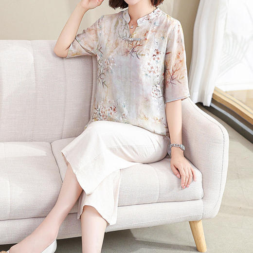 FW 508妈妈夏季套装洋气七分袖雪纺上衣两件套 商品图2