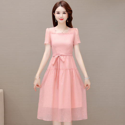 方领纯色裙中长款，系带收腰打底A字裙QYM-53058 商品图0