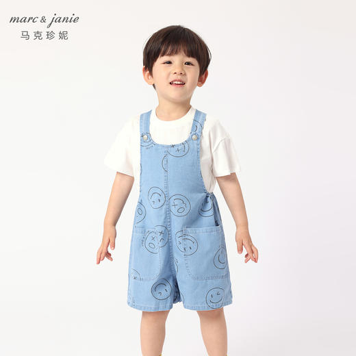 马克珍妮夏装男童运动风纯棉牛仔背带裤 儿童五分裤230969 商品图1