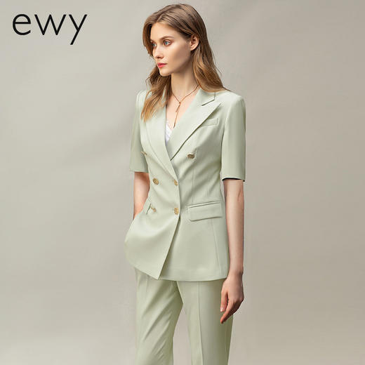 夏季高端绿色西装套裤女名媛修身职业西服套装薄款艺考面试工作服 商品图3