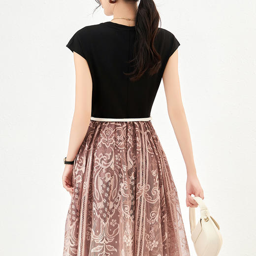 气质优雅，淑女拼接蕾丝收腰修身显瘦A字连衣裙WLZD-2309406 商品图1