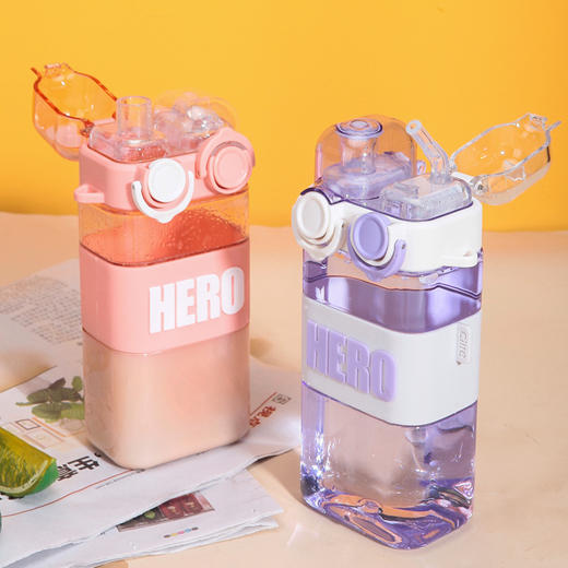 【日用百货】tritan创意塑料水杯女卡通弹跳盖方形杯子运动双饮吸管杯 商品图1