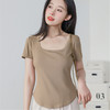 【简约优雅，舒适到忘了它的存在】2023夏季新款螺纹短袖t恤女ins小众设计修身显瘦U领上衣 商品缩略图0