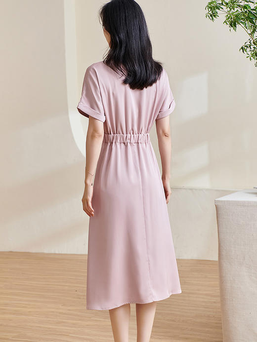 剩 米思阳2024夏季新款知性浪漫浅粉色收腰显瘦职场女A字连衣裙1555 商品图3