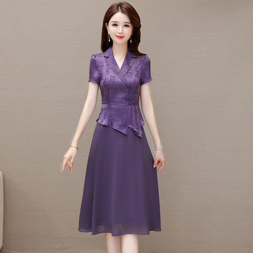 西装领短袖上衣，拼结雪纺连衣裙假两件QYM-CX23A45 商品图0