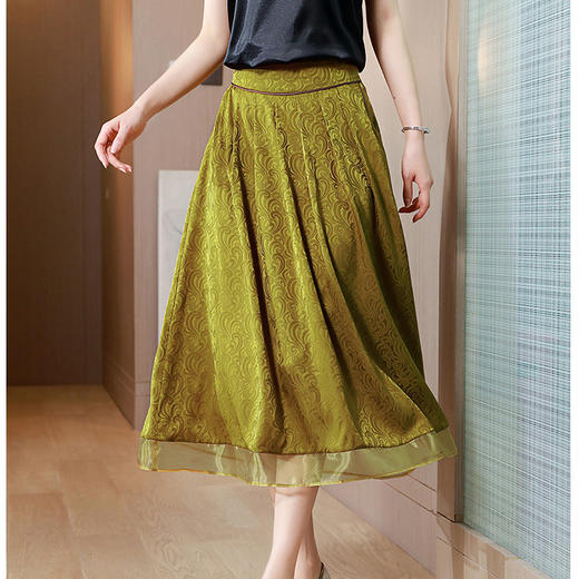 A584半身裙复古高腰时尚百搭气质印花薄款提花百褶裙显瘦遮胯款 商品图6