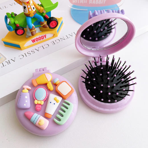 【方便携带，镜子梳子二合一，日式按摩】可爱卡通便携折叠梳子 随身迷你儿童塑料小气囊折叠梳子镜子二合一 商品图2