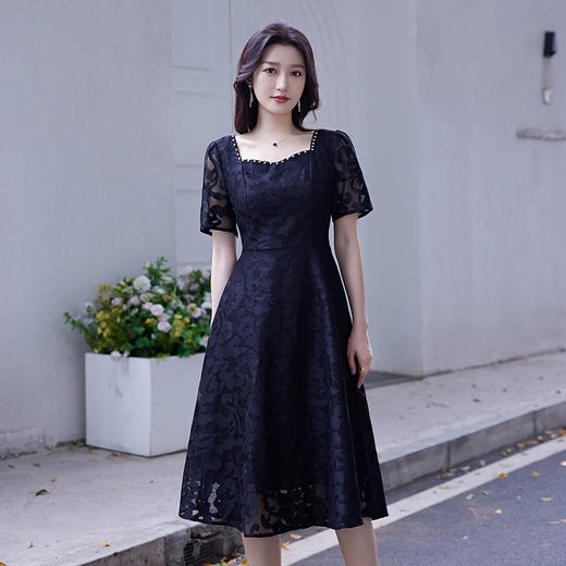 奢姿2025年夏装新款大码女装气质方领连衣裙胖妹妹蕾丝时尚裙子9932867036 商品图2