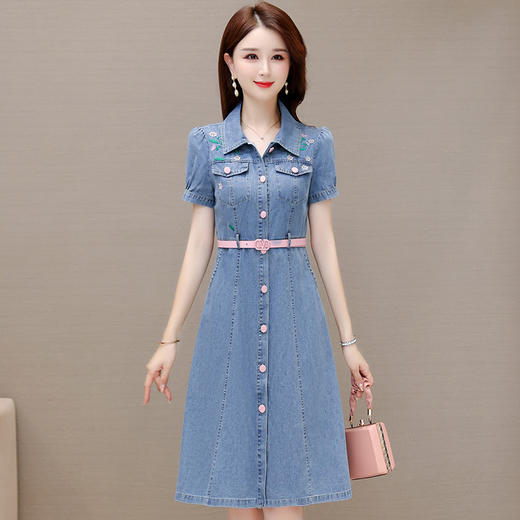 时尚牛仔裙，衬衣领单排扣连衣裙QYM-X23A082 商品图4