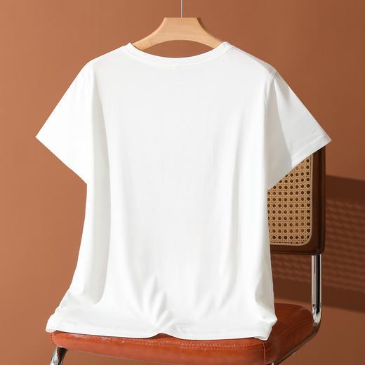 罗蒙夏季短袖T恤女士时尚休闲百搭仿真丝印花个性套头T恤衫 商品图1