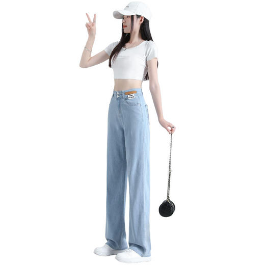 「小红书推荐款！两色可选」蓝色天丝牛仔裤 女夏季薄款高腰垂感窄版直筒宽松拖地冰丝阔腿裤子 商品图4