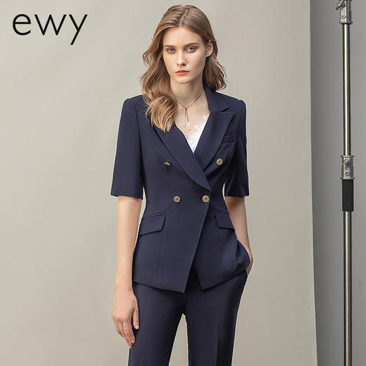 2023夏季新款气质藏青色短袖西装套装上班售楼部薄款工作服ol 商品图4