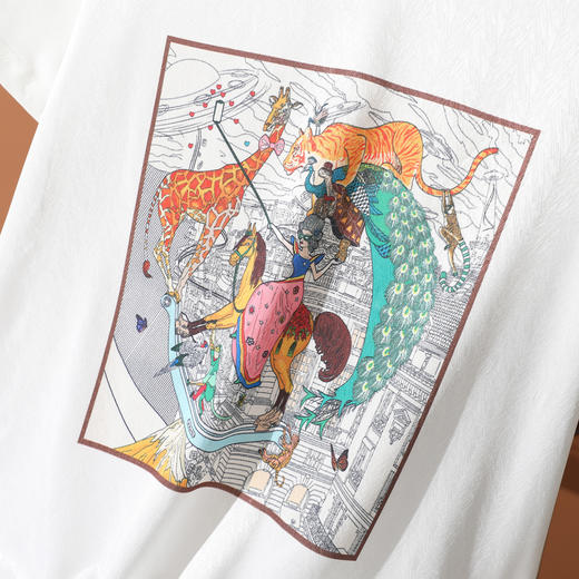 罗蒙夏季短袖T恤女士时尚休闲百搭仿真丝印花个性套头T恤衫 商品图2