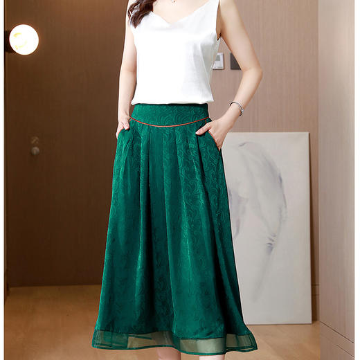 A584半身裙复古高腰时尚百搭气质印花薄款提花百褶裙显瘦遮胯款 商品图9