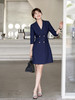 蓝色连衣裙女夏短袖薄款2023新款双排扣西装裙正装工作服 商品缩略图4