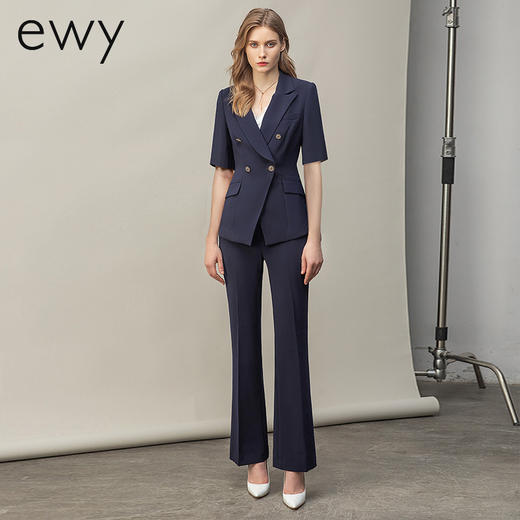 2023夏季新款气质藏青色短袖西装套装上班售楼部薄款工作服ol 商品图0