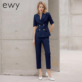 藏青色西装套装套裤女夏季比亚迪工装西服套装女职业售楼处工作服