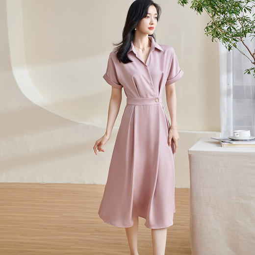 剩 米思阳2024夏季新款知性浪漫浅粉色收腰显瘦职场女A字连衣裙1555 商品图0