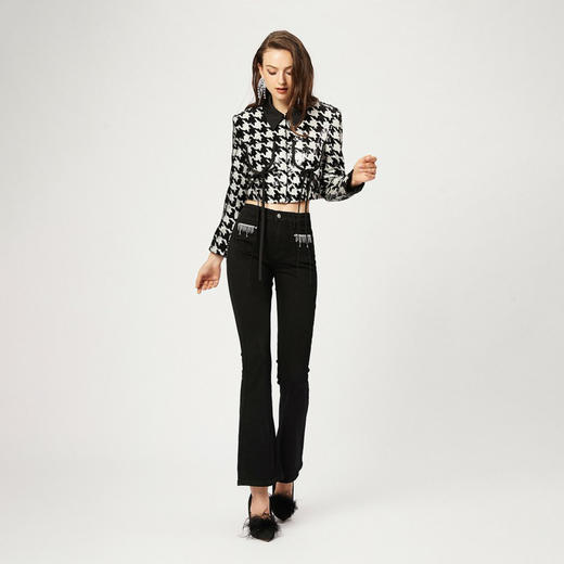 黑色水晶流苏链条高弹喇叭裤 商品图4