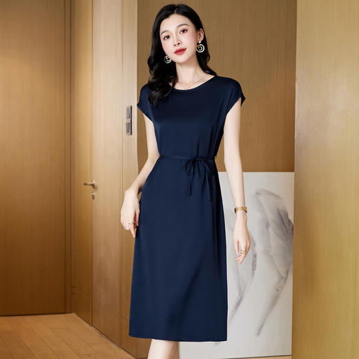 ASE-23057圆领A字裙气质时尚优雅真丝连衣裙 商品图6