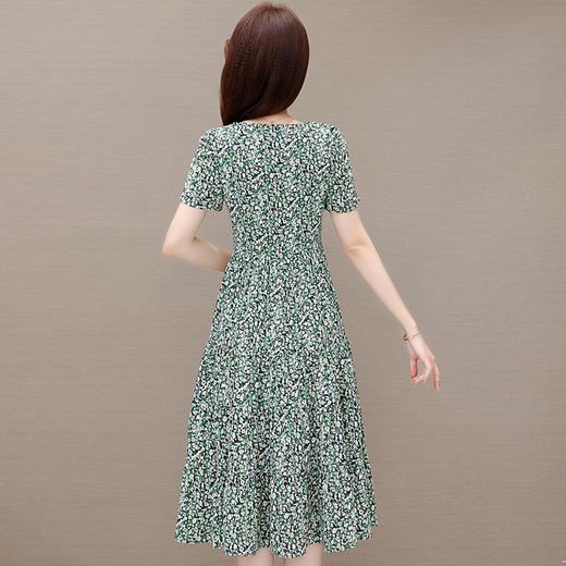 气质夏款，中长款碎花简约系带收腰时尚雪纺裙方领短袖连衣裙QYM-DFN-A2857-L 商品图2